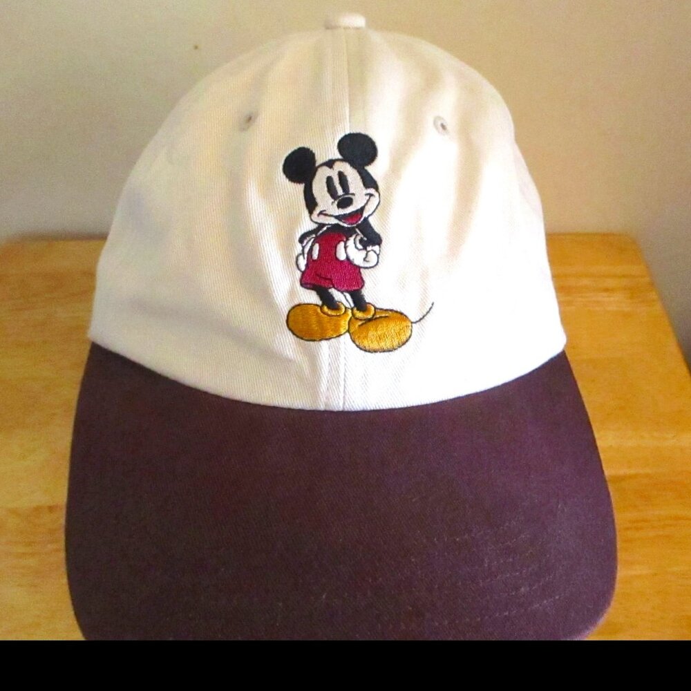 Disney Store Mickey Mouse Unisex Baseball Cap/Hat, Beige, Brown Brim, Adjustable